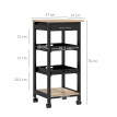Desserte Lucrezia Cuisine Mobile Rangement Plateaux Amovibles Noir Chêne Clair