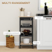 Desserte Lucrezia Cuisine Mobile Rangement Plateaux Amovibles Noir Chêne Clair