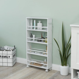Desserte Valpurga Rangement Mobile 4 Étagères Blanc Cuisine Salle de Bain