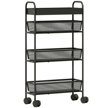 Desserte Emmeline mobile 3 paniers coulissants rangement cuisine noir