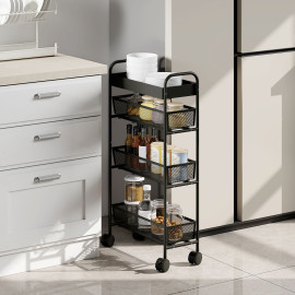 Desserte Emmeline mobile 3 paniers coulissants rangement cuisine noir