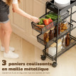 Desserte Emmeline mobile 3 paniers coulissants rangement cuisine noir