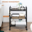 Chariot Desserte Griesbach Rangement Mobile 3 Paniers Noir Acier 4 Crochets