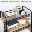 Chariot Desserte Griesbach Rangement Mobile 3 Paniers Noir Acier 4 Crochets