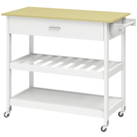 Desserte Samaniego Chariot Cuisine Mobile Rangement Bois Blanc 108x51x92cm
