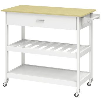 Desserte Samaniego Chariot Cuisine Mobile Rangement Bois Blanc 108x51x92cm
