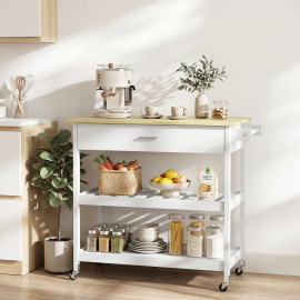 Desserte Samaniego Chariot Cuisine Mobile Rangement Bois Blanc 108x51x92cm