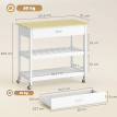 Desserte Samaniego Chariot Cuisine Mobile Rangement Bois Blanc 108x51x92cm