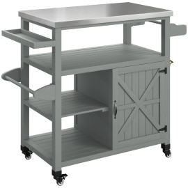 Desserte Péronelle Chariot Barbecue Bois Massif Acier Inox Gris 107x49x92cm