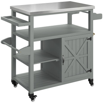 Desserte Péronelle Chariot Barbecue Bois Massif Acier Inox Gris 107x49x92cm