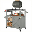 Desserte Péronelle Chariot Barbecue Bois Massif Acier Inox Gris 107x49x92cm