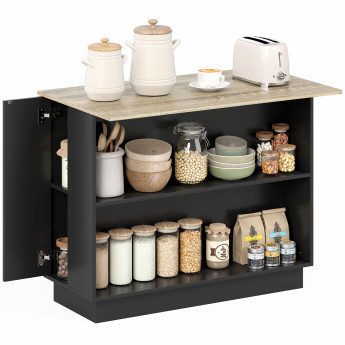 Desserte Îlot Cuisine Zennora Rangement Modulable Effet Bois Noir 105x60 cm