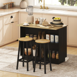 Desserte Îlot Cuisine Zennora Rangement Modulable Effet Bois Noir 105x60 cm
