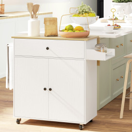 Desserte Irmgard Îlot Cuisine Mobile Rangement Épices Blanc Bois 106x42x87cm