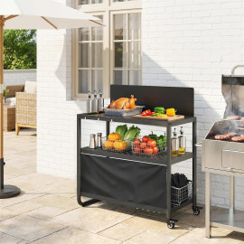 Desserte Jardin Gualtiero Mobile Noir Organisation Barbecue Cuisine Extérieur