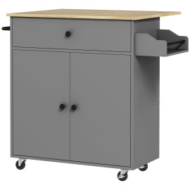 Îlot Cuisine Theoderich Mobile Rangement Épices Gris Effet Bois 106x42x87cm