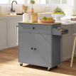 Îlot Cuisine Theoderich Mobile Rangement Épices Gris Effet Bois 106x42x87cm