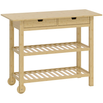 Desserte Damiano Chariot Cuisine Bambou Naturel 2 Roulettes Rangement Pratique