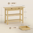 Desserte Damiano Chariot Cuisine Bambou Naturel 2 Roulettes Rangement Pratique
