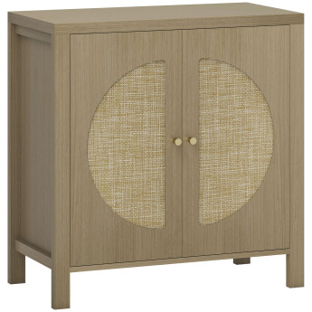 Buffet Arnaldo Style Bohème Rotin Effet Bois Naturel Taupe Rangement Élégant 75 cm