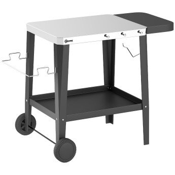 Desserte Rézeval Barbecue Extérieur Mobile Noir Étagère Pliable Acier Inoxydable