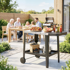 Desserte Rézeval Barbecue Extérieur Mobile Noir Étagère Pliable Acier Inoxydable
