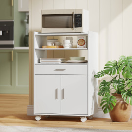 Meuble Hartenstein Rangement Micro-ondes Blanc Cuisine Mobile Pratique