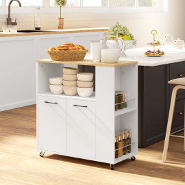 Desserte Urduliz Rangement Cuisine Mobile Bicolore Noir & Chêne Clair 75x40x80cm