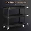 Chariot Desserte Larramendi Atelier Rangement Mobile Noir 3 Plateaux Roulettes Freinées