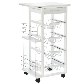 Desserte Hawkridge Chariot Cuisine Rangement Mobile Blanc 4 Paniers