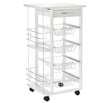 Desserte Hawkridge Chariot Cuisine Rangement Mobile Blanc 4 Paniers