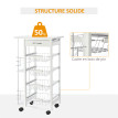 Desserte Hawkridge Chariot Cuisine Rangement Mobile Blanc 4 Paniers