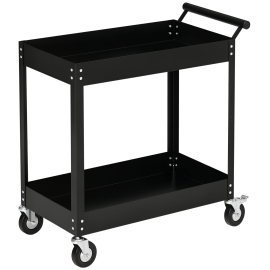 Chariot Desserte Bertrade Atelier Mobile Robuste Noir 2 Plateaux Roulettes Acier