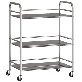 Desserte Damette Chariot Cuisine Inox 3 Étages Mobile Argenté 60x35x77 cm