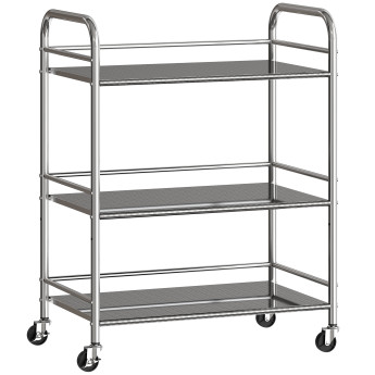 Desserte Damette Chariot Cuisine Inox 3 Étages Mobile Argenté 60x35x77 cm