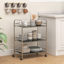 Desserte Damette Chariot Cuisine Inox 3 Étages Mobile Argenté 60x35x77 cm