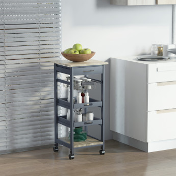 Desserte Silvio Cuisine Mobile Rangement Plateaux Amovibles Gris Chêne Clair 82 cm