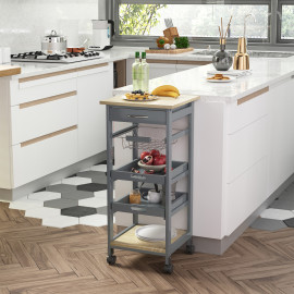 Desserte Silvio Cuisine Mobile Rangement Plateaux Amovibles Gris Chêne Clair 82 cm