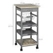 Desserte Silvio Cuisine Mobile Rangement Plateaux Amovibles Gris Chêne Clair 82 cm