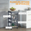 Desserte Silvio Cuisine Mobile Rangement Plateaux Amovibles Gris Chêne Clair 82 cm