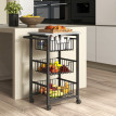 Desserte Torwyn Cuisine Mobile 3 Paniers Noir Effet Pierre Gris Clair