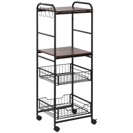 Desserte Nutfield Style Industriel Rustique Métal Noir Effet Noyer Rangement Cuisine Mobile