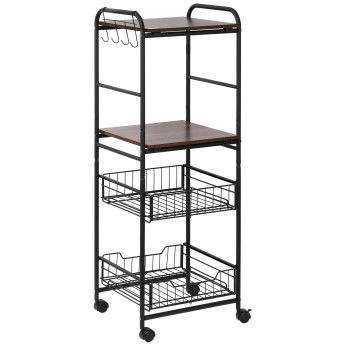 Desserte Nutfield Style Industriel Rustique Métal Noir Effet Noyer Rangement Cuisine Mobile