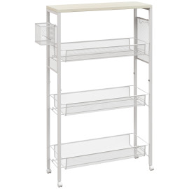 Desserte Oswyn Chariot Cuisine Métal Effet Bois Rangement Mobile Blanc