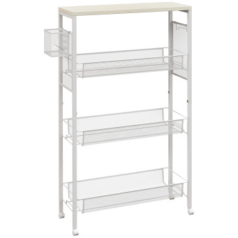 Desserte Oswyn Chariot Cuisine Métal Effet Bois Rangement Mobile Blanc