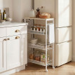 Desserte Oswyn Chariot Cuisine Métal Effet Bois Rangement Mobile Blanc