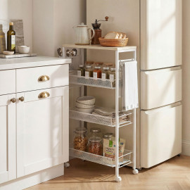 Desserte Oswyn Chariot Cuisine Métal Effet Bois Rangement Mobile Blanc