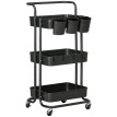 Desserte Stonebeck Chariot Cuisine Mobile Rangement Noir Acier ABS 3 Étagères