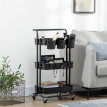Desserte Stonebeck Chariot Cuisine Mobile Rangement Noir Acier ABS 3 Étagères