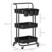 Desserte Stonebeck Chariot Cuisine Mobile Rangement Noir Acier ABS 3 Étagères